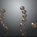 Gold Circular Decorative Components Arranged In Curved And Vertical Patterns With Reflective Surfaces